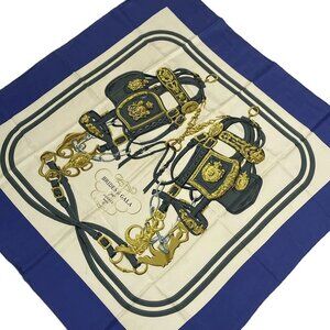 HERMES Carre 90 Blue Light gray Gold Scarf 174-072425